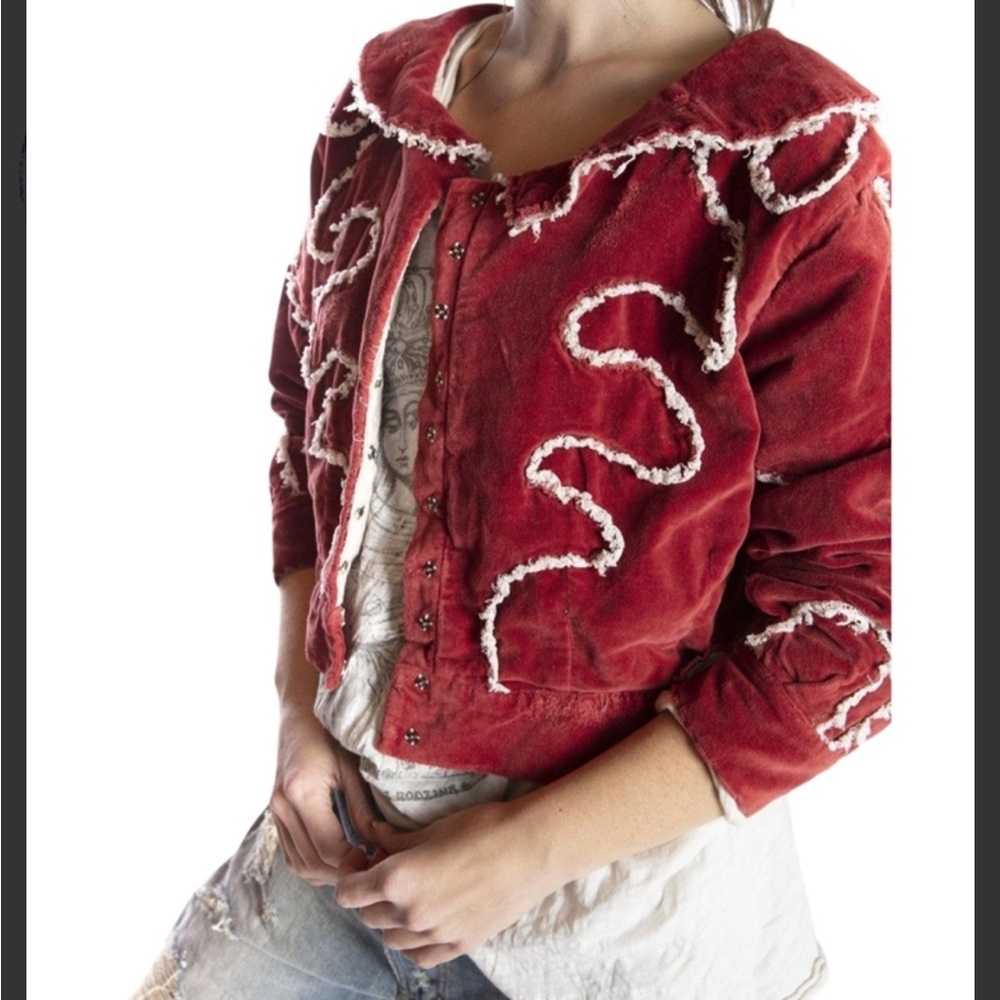 Magnolia Pearl Cotton Velvet Oracle Cropped Coat Jacket in Dorothy. Reversible.